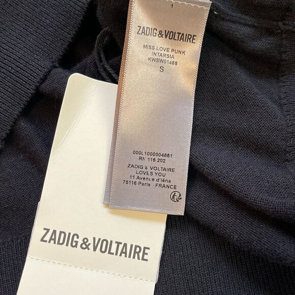 Zadig & Voltaire Miss Love Punk Intarsia black  Sweater Size Small. NWT - Picture 9 of 10
